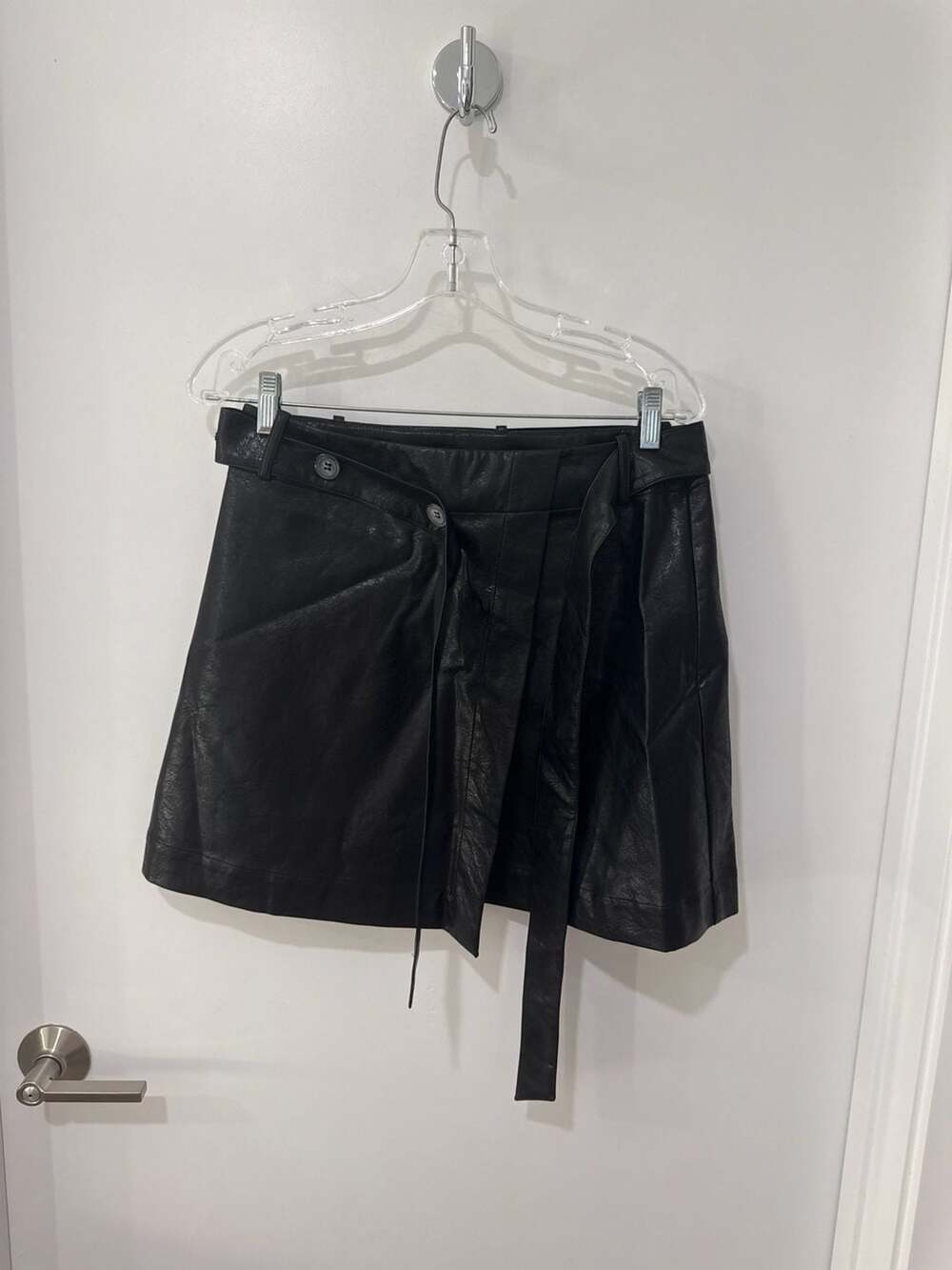 Modern Citizen Black Faux Leather Wrap Mini Skirt with Tie Waist